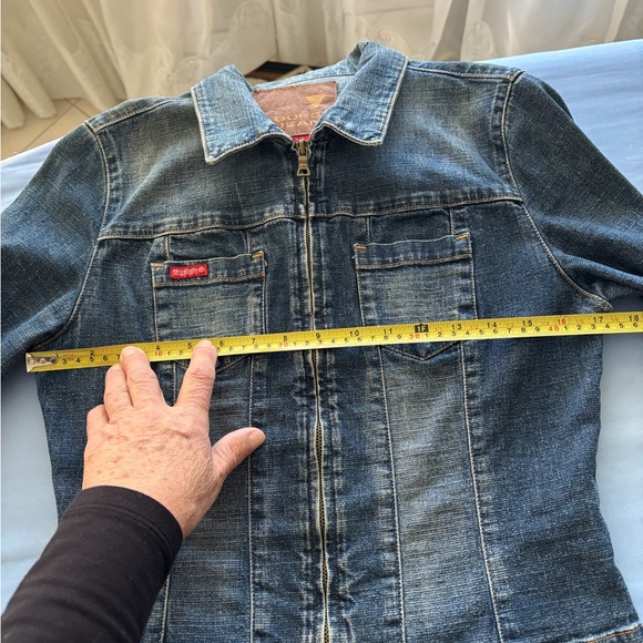 GUESS Vintage Small Jean jacket zipper front sleeve Blue 90s retro denim coat - Picture 12 of 13